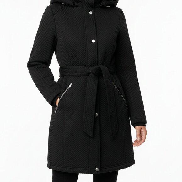 LAURA Women's Weatherproof Walker Winter Jacket, Quilted Coat Hooded Belted (S) - Picture 1 of 10